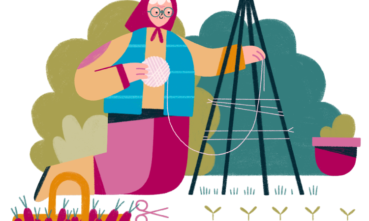 Graphic of an older woman gardening