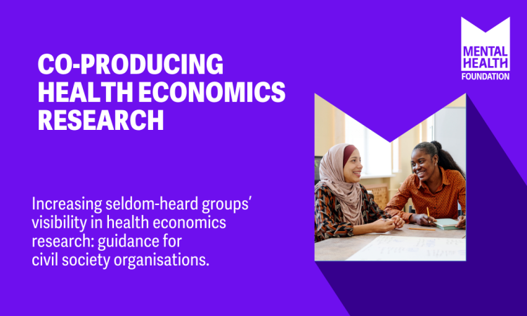 Graphic with text: CO-PRODUCING HEALTH ECONOMICS RESEARCH: Increasing seldom-heard groups’  visibility in health economics  research: guidance for   civil society organisations.
